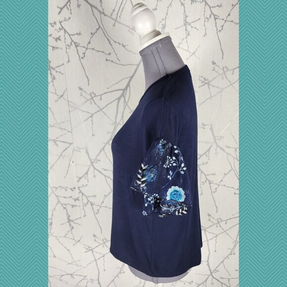 Pebble & Stone Navy Mesh Embroidered Flutter Sleeve Tee - Picture 3 of 5